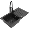 Mexen Pablo Granitspüle 1-Becken mit Abtropffläche und Küchenarmatur Aster, schwarz/silber metallic - 6510-73-73450-70-B