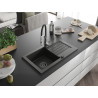 Mexen Pablo Granitspüle 1-Becken mit Abtropffläche und Küchenarmatur Aster, schwarz/gold metallic - 6510-75-73450-07-B