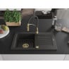 Mexen Pablo Granitspüle 1-beckig mit Abtropffläche und Küchenarmatur Aster, schwarz/gold metallic - 6510-75-73450-57-G