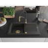 Mexen Pablo Granitspüle mit 1 Becken mit Abtropffläche und Küchenarmatur Aster, schwarz/gold metallic - 6510-75-73450-57-G