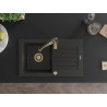Mexen Pablo Granitspüle 1-beckig mit Abtropffläche und Küchenarmatur Aster, schwarz/gold metallic - 6510-75-73450-57-G