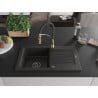 Mexen Pablo Granitspüle 1-becken mit Abtropffläche und Küchenarmatur Aster, schwarz/gold metallic - 6510-75-73450-57-B