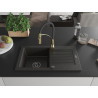 Mexen Pablo Granitspüle 1-beckig mit Abtropffläche und Küchenarmatur Aster, schwarz/gold metallic - 6510-75-73450-57-B