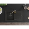 Mexen Pablo Granitspüle 1-becken mit Abtropffläche und Küchenarmatur Aster, schwarz/gold metallic - 6510-75-73450-57-B