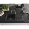 Mexen Pablo Granitspüle 1-Becken mit Abtropffläche und Küchenarmatur Aster, schwarz - 6510-77-73450-07-B