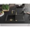 Mexen Pablo Granitspüle 1-Becken mit Abtropffläche und Küchenarmatur Aster, schwarz - 6510-77-73450-57-G