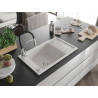 Mexen Elias Granitspüle 1-becken mit Abtropffläche und Küchenarmatur Aster, weiß - 6511-20-73450-07