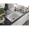 Mexen Elias Granitspüle 1-Becken mit Abtropffläche und Küchenarmatur Aster, weiß - 6511-20-73450-07-B