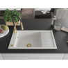 Mexen Elias 1-Kammer Granitspüle mit Abtropffläche und Küchenarmatur Aster, weiß - 6511-20-73450-57-G