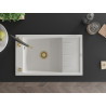 Mexen Elias 1-Kammer Granitspüle mit Abtropffläche und Küchenarmatur Aster, weiß - 6511-20-73450-57-G
