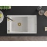 Mexen Elias Granitspüle 1-Becken mit Abtropffläche und Küchenarmatur Aster, weiß - 6511-20-73450-57-G