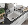 Mexen Elias Granitspüle 1-Becken mit Abtropffläche und Küchenarmatur Aster, weiß - 6511-20-73450-70-B