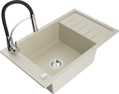 Mexen Elias Granitspüle 1-Becken mit Abtropffläche und Küchenarmatur Aster, beige - 6511-69-73450-07