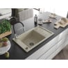Mexen Elias Granitspüle 1-becken mit Abtropffläche und Küchenarmatur Aster, beige - 6511-69-73450-07-B