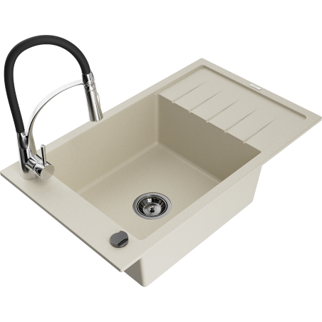 Mexen Elias Granitspüle 1-becken mit Abtropffläche und Küchenarmatur Aster, beige - 6511-69-73450-07-B
