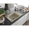 Mexen Elias Granitspüle mit 1 Becken, Abtropffläche und Küchenarmatur Aster, beige - 6511-69-73450-57-B