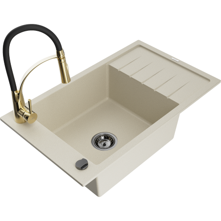 Mexen Elias Granitspüle 1-Becken mit Abtropffläche und Küchenarmatur Aster, beige - 6511-69-73450-57-B
