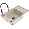 Mexen Elias Granitspüle 1-beckig mit Abtropffläche und Küchenarmatur Aster, beige - 6511-69-73450-57-B