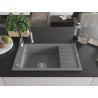 Mexen Elias Granitspüle 1-Becken mit Abtropffläche und Küchenarmatur Aster, grau - 6511-71-73450-07