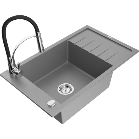 Mexen Elias 1-Becken Granitspüle mit Abtropffläche und Küchenarmatur Aster, grau - 6511-71-73450-07