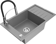 Mexen Elias 1-Becken Granitspüle mit Abtropffläche und Küchenarmatur Aster, grau - 6511-71-73450-07