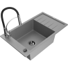 Mexen Elias Granitspüle 1-Becken mit Abtropffläche und Küchenarmatur Aster, grau - 6511-71-73450-07-B