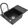Mexen Elias Granitspüle 1-Becken mit Abtropffläche und Küchenarmatur Aster, schwarz/silber Metallic - 6511-73-73450-07