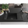 Mexen Elias Granitspüle 1-Becken mit Abtropffläche und Küchenarmatur Aster, schwarz/silber metallic - 6511-73-73450-07-B