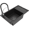 Mexen Elias Granitspüle 1-Becken mit Abtropffläche und Küchenarmatur Aster, schwarz/silber metallic - 6511-73-73450-07-B