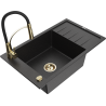 Mexen Elias Granitspüle 1-becken mit Abtropffläche und Küchenarmatur Aster, schwarz/silber metallic - 6511-73-73450-57-G