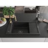 Mexen Elias Granitspüle 1-Becken mit Abtropffläche und Küchenarmatur Aster, schwarz/silber metallic - 6511-73-73450-57-B