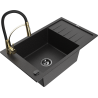 Mexen Elias Granitspüle 1-Becken mit Abtropffläche und Küchenarmatur Aster, schwarz/silber metallic - 6511-73-73450-57-B