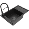 Mexen Elias Granitspüle 1-Becken mit Abtropffläche und Küchenarmatur Aster, schwarz/silber metallic - 6511-73-73450-70-B