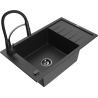 Mexen Elias Granitspüle 1-beckig mit Abtropffläche und Küchenarmatur Aster, schwarz/silber metallic - 6511-73-73450-70-B