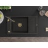 Mexen Elias 1-kammeriger Granitspülbecken mit Abtropffläche und Küchenarmatur Aster, schwarz/gold metallisch