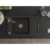 Mexen Elias Granitspüle 1-beckig mit Abtropffläche und Küchenarmatur Aster, schwarz/goldener Metallic - 6511-75-73450-57-G