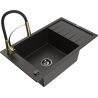 Mexen Elias Granitspüle 1-becken mit Abtropffläche und Küchenarmatur Aster, schwarz/gold metallic - 6511-75-73450-57-B
