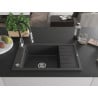 Mexen Elias Granitspüle 1-Becken mit Abtropffläche und Küchenarmatur Aster, schwarz gesprenkelt - 6511-76-73450-07