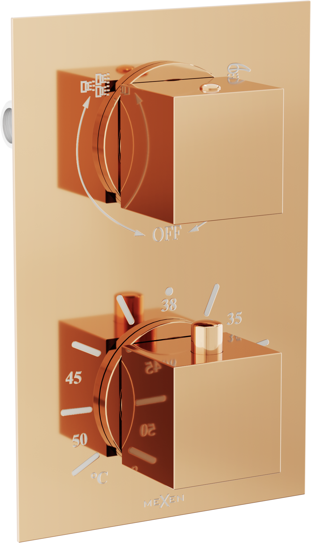 Mexen Cube Thermostat-Wannen-/Brausebatterie mit 2 Ausgängen, Rosa Gold - 77502-60