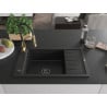 Mexen Elias Granitspüle 1-beckig mit Abtropffläche und Küchenarmatur Aster, schwarz - 6511-77-73450-57-B