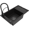 Mexen Elias Granitspüle 1-Becken mit Abtropffläche und Küchenarmatur Aster, schwarz - 6511-77-73450-70-B