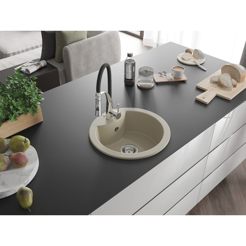 Mexen Diego Granitspüle 1-Becken mit Küchenarmatur Aster, beige - 6512-69-73450-07