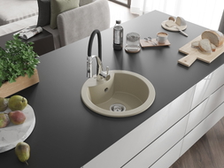 Mexen Diego Granitspüle 1-Becken mit Küchenarmatur Aster, beige - 6512-69-73450-07