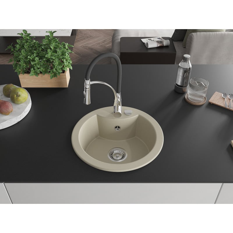 Mexen Diego Granitspüle 1-Becken mit Küchenarmatur Aster, beige - 6512-69-73450-07