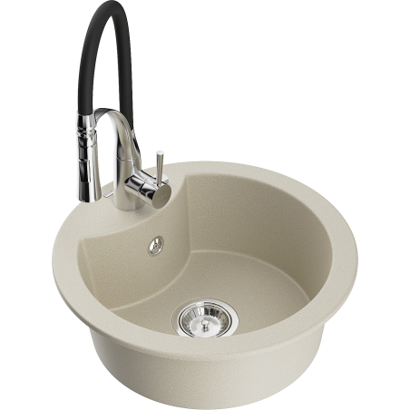 Mexen Diego 1-Kammer Granitspüle mit Küchenarmatur Aster, beige - 6512-69-73450-07