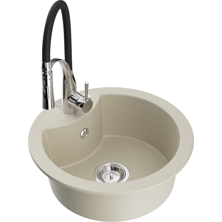 Mexen Diego Granitspüle 1-Becken mit Küchenarmatur Aster, beige - 6512-69-73450-07