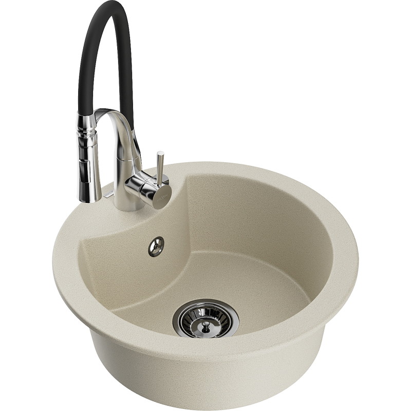Mexen Diego Granitspüle 1-Becken mit Küchenarmatur Aster, beige - 6512-69-73450-07-B