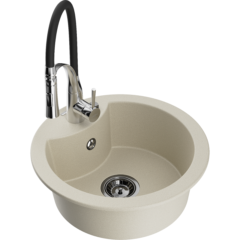 Mexen Diego Granitspüle 1-beckig mit Küchenarmatur Aster, beige - 6512-69-73450-07-B