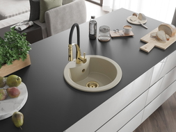 Mexen Diego Granitspüle 1-Becken mit Küchenarmatur Aster, Beige - 6512-69-73450-57-G