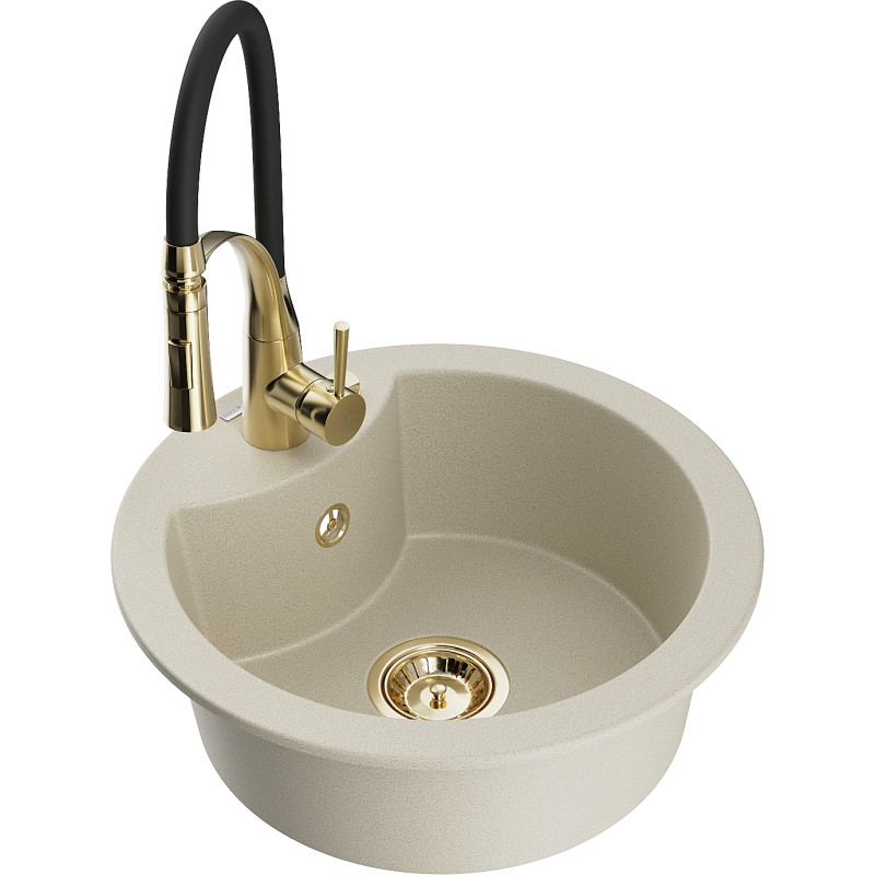 Mexen Diego granitspüle 1-beckig mit Küchenarmatur Aster, beige - 6512-69-73450-57-G